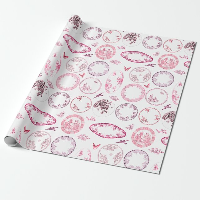 French Antique Plates | RED Wrapping Paper (Unrolled)