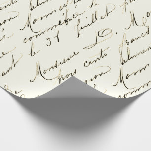 French Antique Script Sepia Wrapping Paper