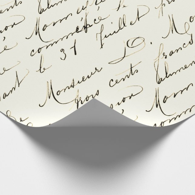 French Antique Script Sepia Wrapping Paper (Corner)