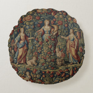 French Antique Style Roman Goddess Abundantia Round Cushion
