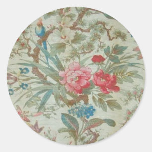 French Antique Toile Bird and Flowers Classic Round Sticker
