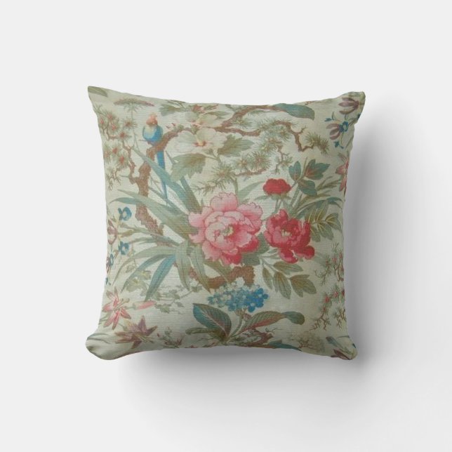 French Antique Toile Bird and Flowers Cushion (Front)