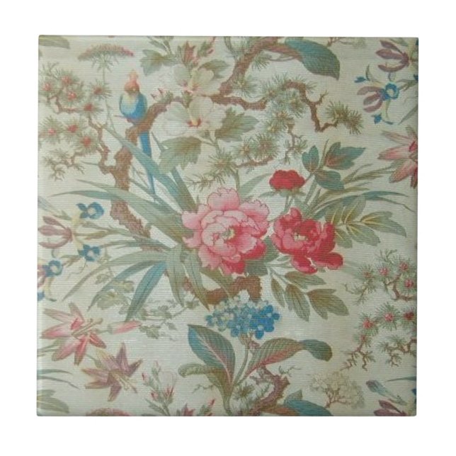 French Antique Toile Bird and Flowers Tile (Front)