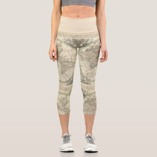 French Antique Vintage World Map  17th century HWC Capri Leggings