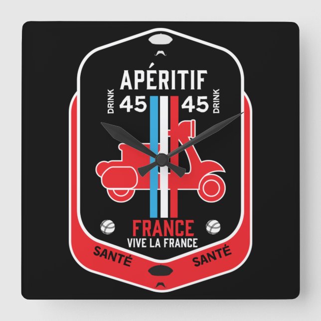 French Aperitif Drinks Square Wall Clock (Front)