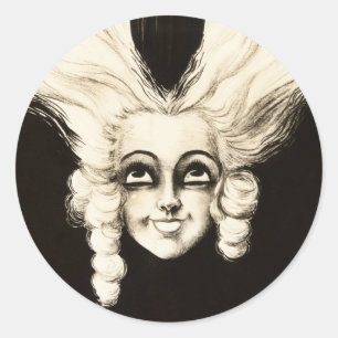 French Aristocrat Wig Hair Vintage 1920s Art Classic Round Sticker