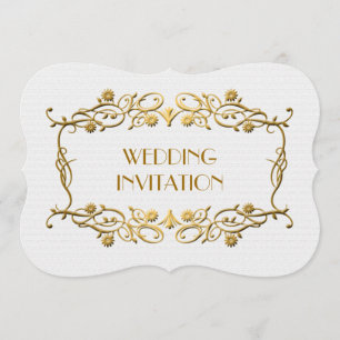 French Art Deco Ivory White Gold Foil Wedding Invitation
