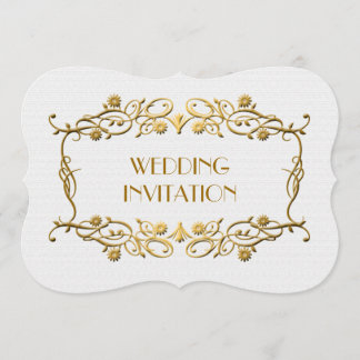 French Art Deco Ivory White Gold Foil Wedding Invitation