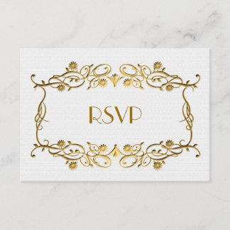 French Art Deco Ivory White Gold Foil Wedding RSVP Card
