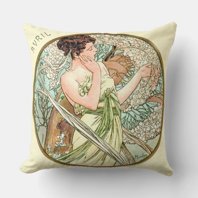 French Art Nouveau April Cushion (Front)