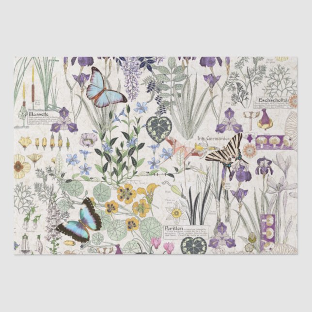 French Art Nouveau Butterfly Flowers Tissue Paper (Front)