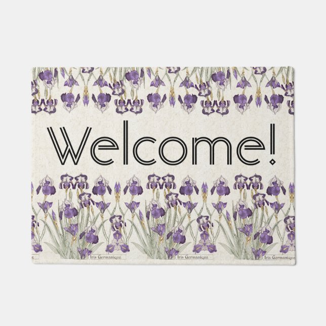French Art Nouveau Iris Flowers Welcome Doormat (Front)