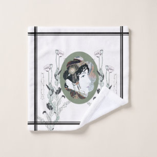 French Art Nouveau Lady Poppy Flowers Bath Towels