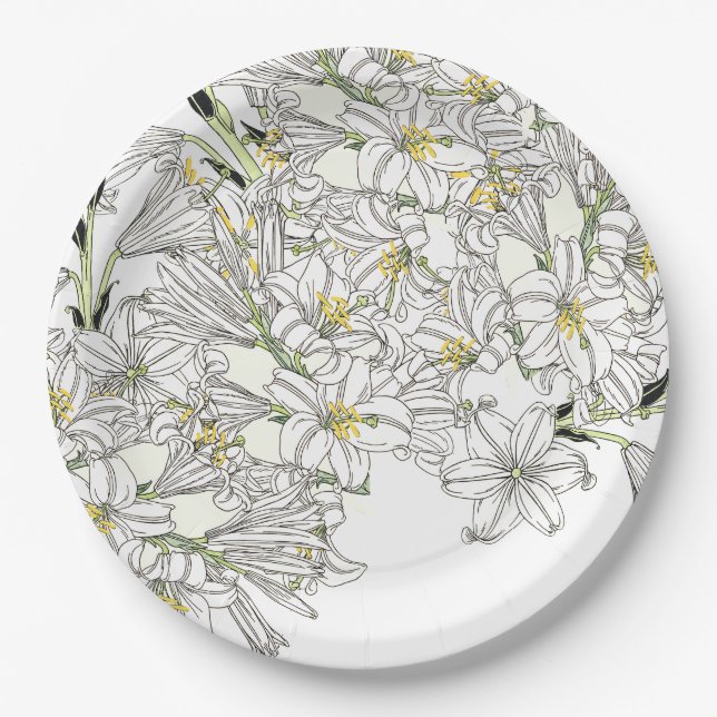 French Art Nouveau Lily Flowers Paper Plate (Front)