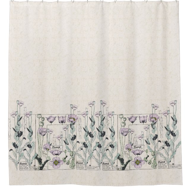 French Art Nouveau Poppy Flowers Shower Curtain (Front)
