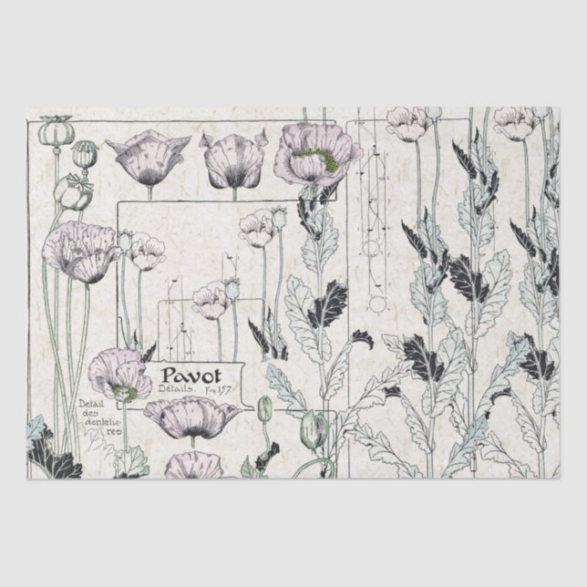French Art Nouveau Poppy Pavot Flower Tissue Paper (Front)