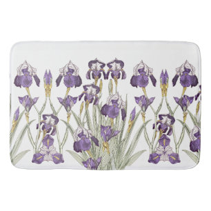 French Art Nouveau Purple Iris Flowers Bathmat