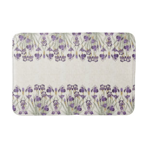 French Art Nouveau Purple Iris Flowers Bathmat