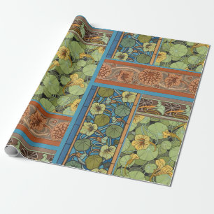 French Art Nouveau Stylised Nasturtium Flowers Wrapping Paper