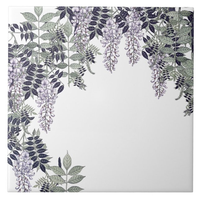 French Art Nouveau Wisteria Flowers Ceramic Tile (Front)