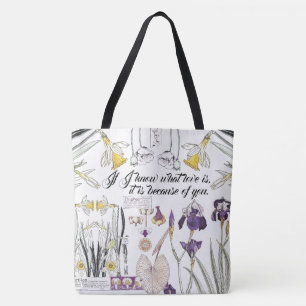 French Art Nouveau Wisteria Flowers Love Tote Bag