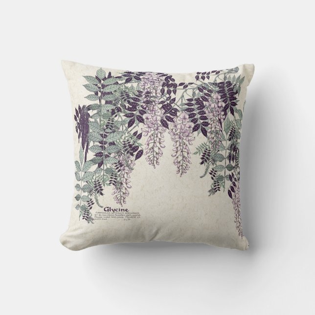 French Art Nouveau Wisteria Flowers Throw Pillow (Front)