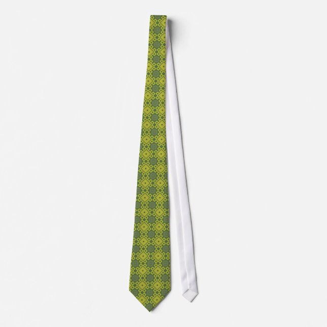 French Asters Tie - Green Diamonds (Front)