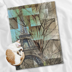 french autumn tree branch Paris eiffel tower Fleece Blanket