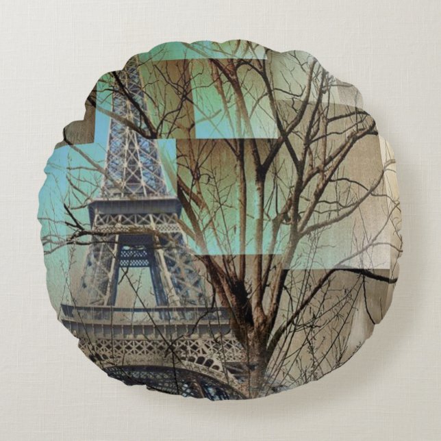 french autumn tree branch Paris eiffel tower Round Cushion (Front)