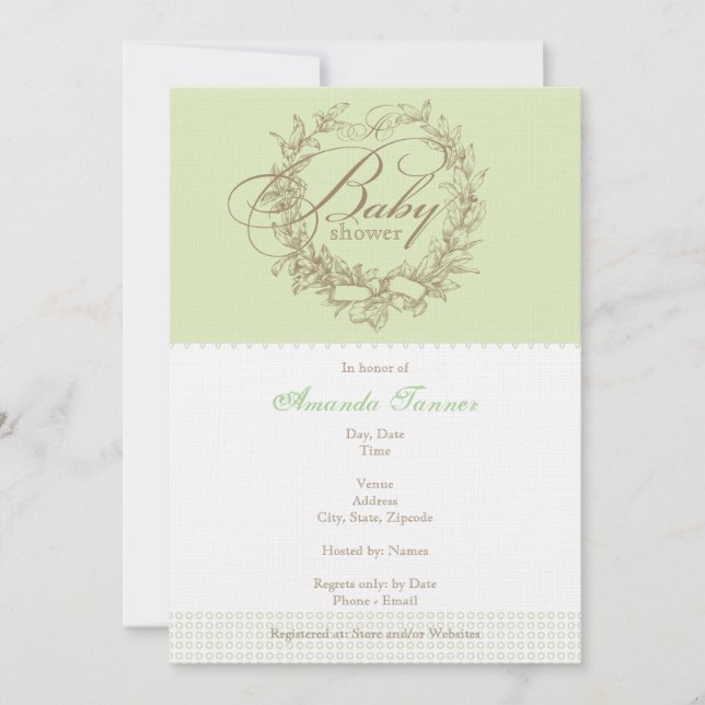 French Baby Shower Invitation - Green (Front)