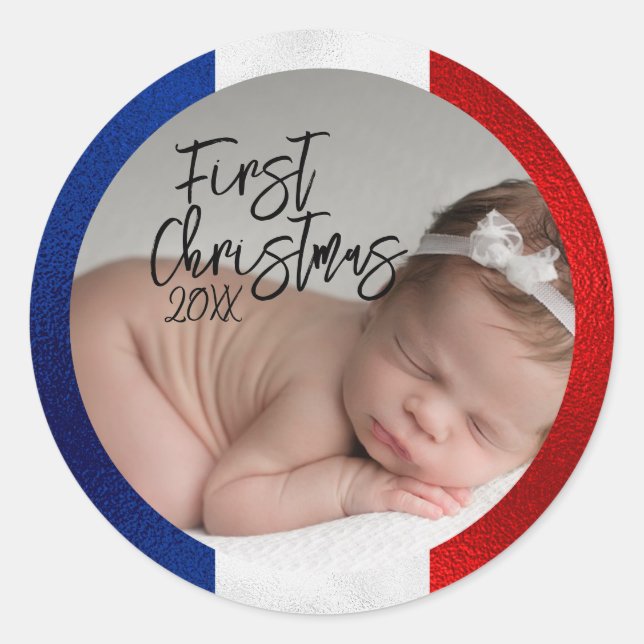French Baby's First Christmas  Classic Round Sticker (Front)
