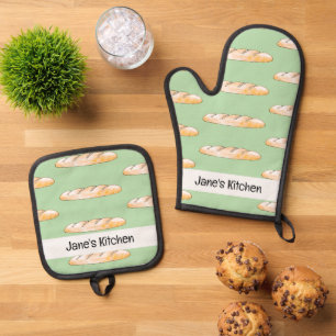 French baguette bread (name) oven mitt & pot holder set