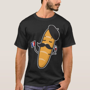 French Baguette Holding A French Flag And Wine Gla T-Shirt