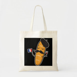 French Baguette Holding A French Flag And Wine Gla Tote Bag