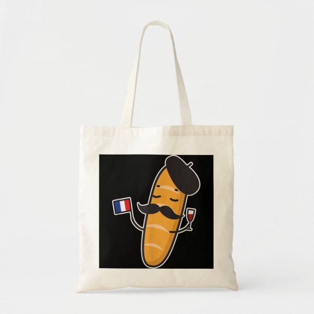French Baguette Holding A French Flag And Wine Gla Tote Bag (Front)