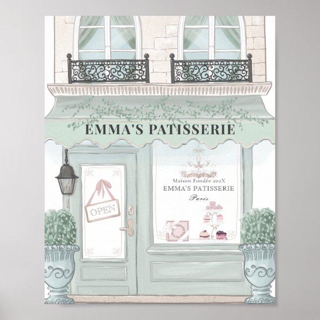 French Bakery Cafe Patisserie Green Backdrop Poster (Front)
