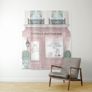 French Bakery Cafe Patisserie Pink Backdrop Tapestry