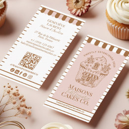 French Bakery Hand Drawn Cupcake Pastry Cake Shop Business Card