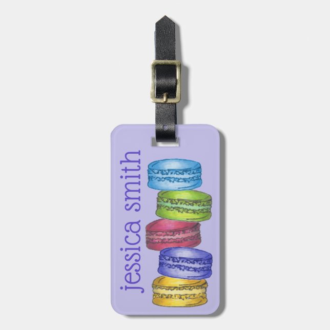 French Bakery Macaron Cookies Pastry Personalised Luggage Tag (Front Vertical)