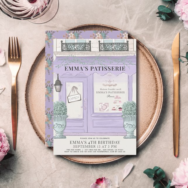 French Bakery Paris Lavender Girl Birthday Invitation (Creator Uploaded)
