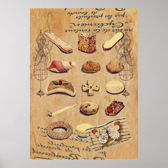french bakery pastry cookies cake dessert poster (Front)