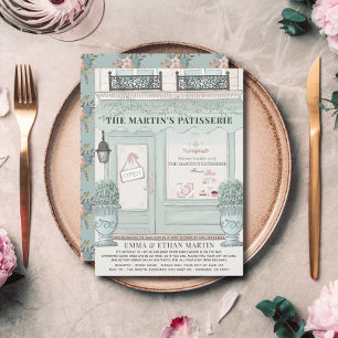 French Bakery Patisserie Green Baby Shower by Mail Invitation