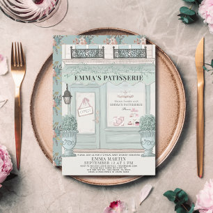 French Bakery Patisserie Green Virtual Baby Shower Invitation