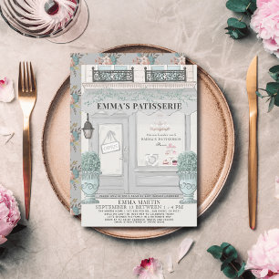 French Bakery Patisserie Grey Drive-by Baby Shower Invitation