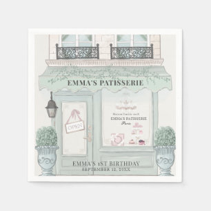French Bakery Patisserie Paris Green 1st Birthday Napkin