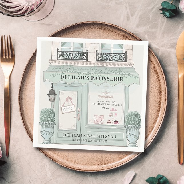 French Bakery Patisserie Paris Green Bat Mitzvah Napkin (Creator Uploaded)