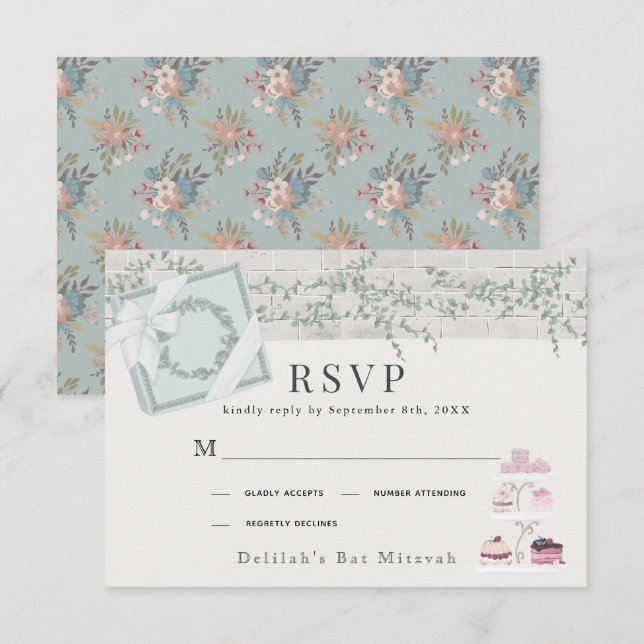 French Bakery Patisserie Paris Green Bat Mitzvah RSVP Card (Front/Back)