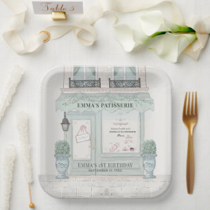 French Bakery Patisserie Paris Green Birthday Paper Plate