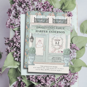 French Bakery Patisserie Paris Green Graduation Invitation