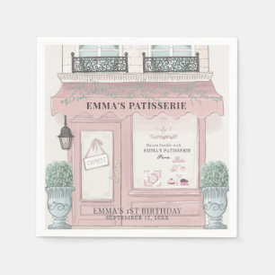 French Bakery Patisserie Paris Pink 1st Birthday Napkin